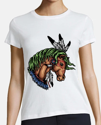 Playera Diseño Caballo Colorido Plumas Oeste