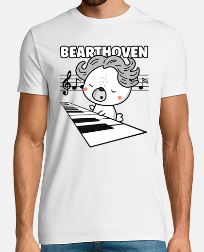 T-shirt divertente beethoven simpatico orso che suona il pianoforte musica classica gioco di parole
