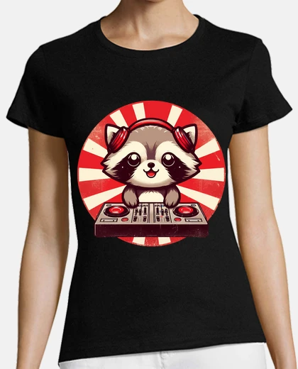Camiseta divertidos auriculares kawaii mapache d
