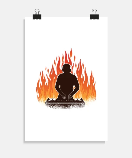 Poster DJ en flammes musique