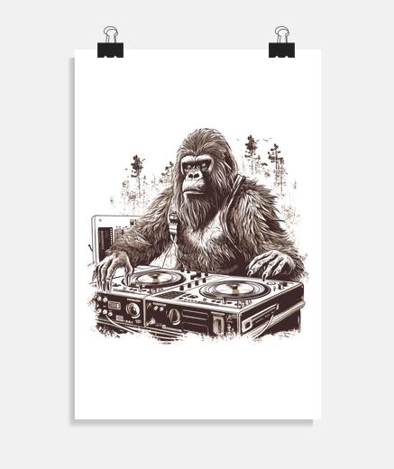 Poster dj gorilla ai giradischi hip hop rap, nuovo dj, poster per l&#39;animazione dj