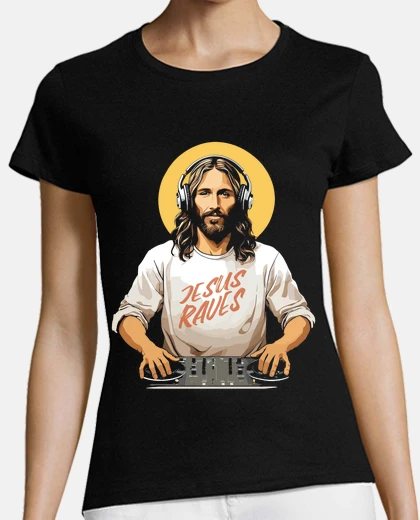 Tee-shirt Dj Jesus Raves aux  col en V christ musique 