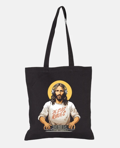Bag dj jesus raves on the decks christ student bag tote praise funny fun funny