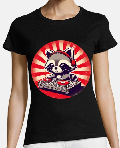 Camiseta DJ mapache kawaii en auriculares