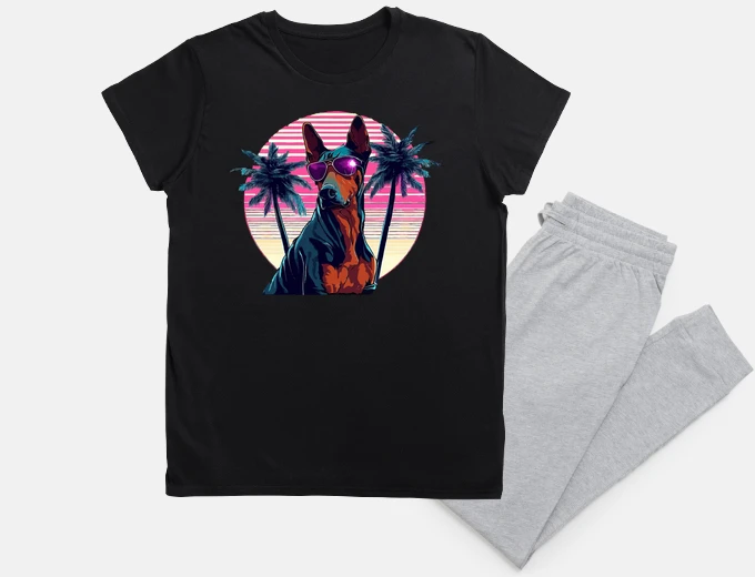 Pyjama doberman drôle rétro vaporwave