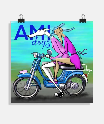 Poster dogs ami in moto per stampa
