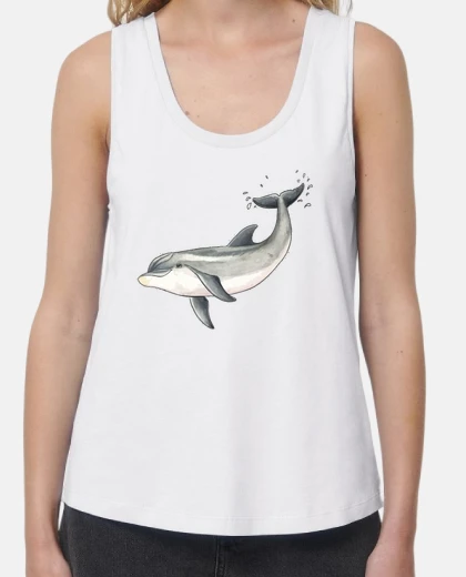 Tee-shirt dolphin - femme, larges bretelles et coupe ample, blanc