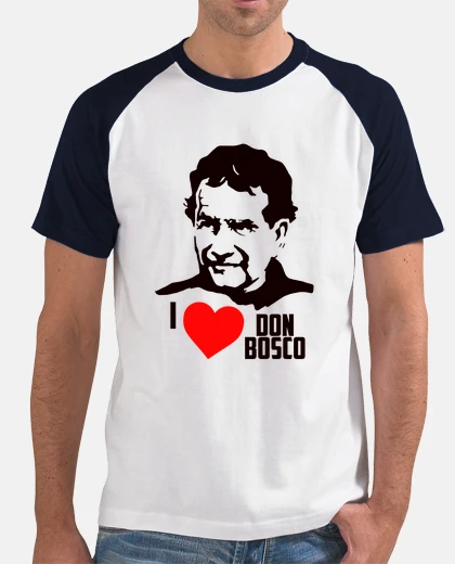 Camiseta Don Bosco - Hombre, estilo béisbol, blanca y azul marino