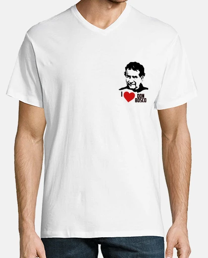 Camiseta Don Bosco - Hombre, manga corta cuello pico cerrado, blanco