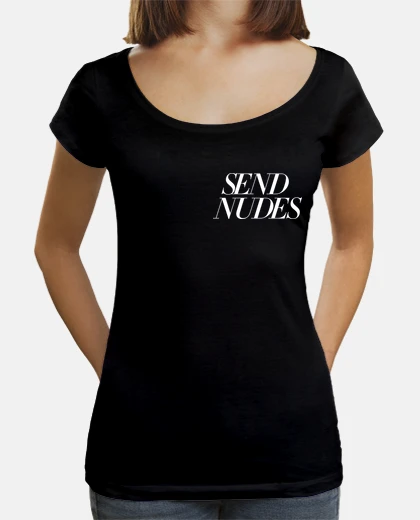 T-shirt donna, collo largo e taglio ampio, nero, invia nudi