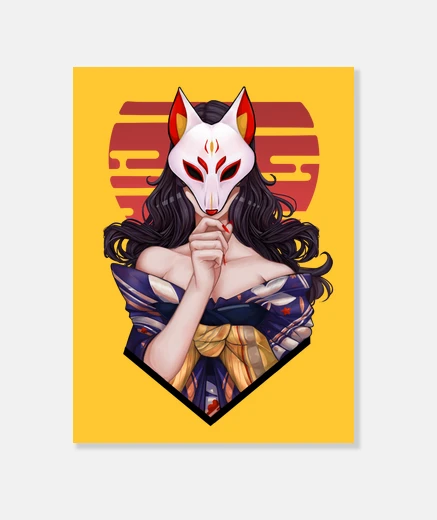Stampa donna in maschera kitsune