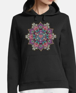 donna, felpa con cappuccio, teschio messicano mandala nero