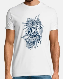 donna tengu scuro blu e bianco