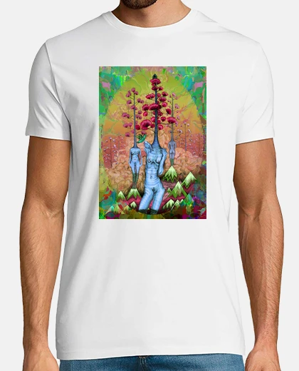 T-shirt donne, alberi, fiori e montagne