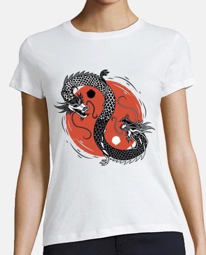 T-shirt drago a due teste yin yang cinese
