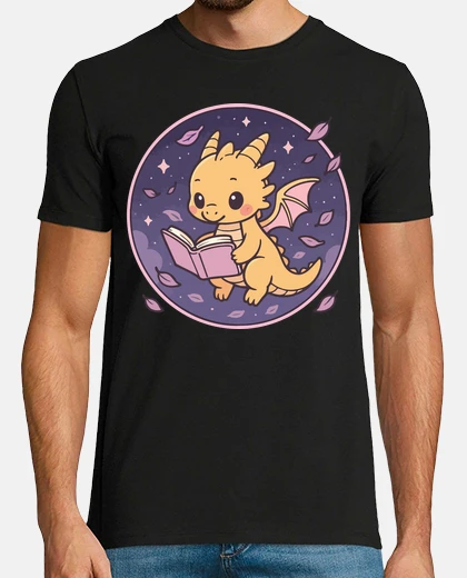 Tee-shirt dragon doré kawaii lisant un livre