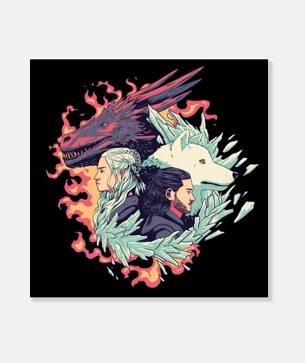 Tableau dragon et loup - daenerys et jon snow