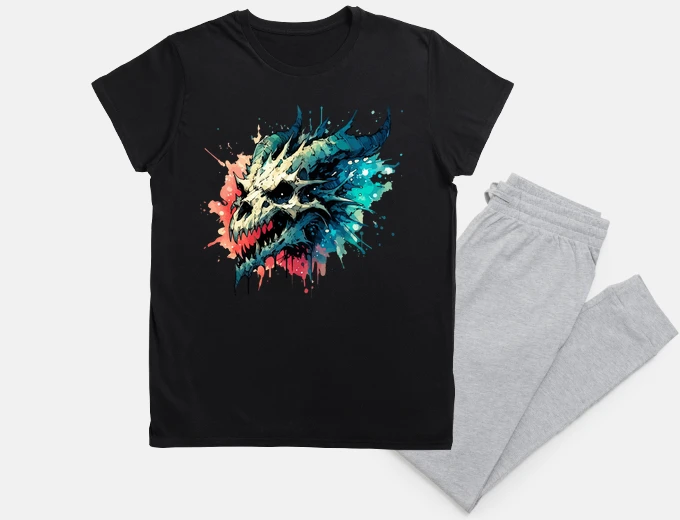 Pyjama Dragon Skull Fantasy RPG Watercolor