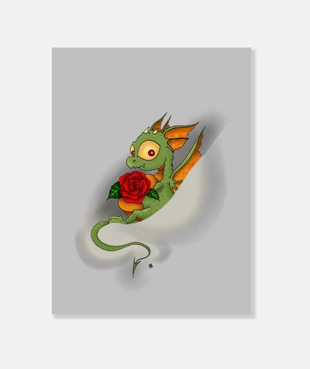 Wall dragon with rose