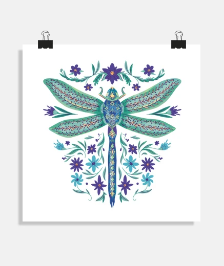 Poster dragonfly, boho fashion, hippies, trendy decoration.