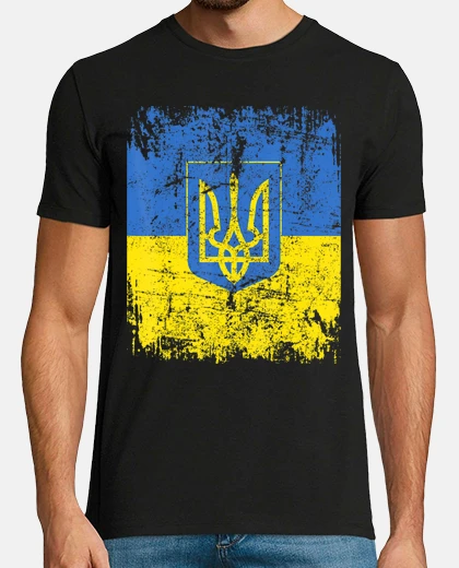 Tee-shirt drapeau et bouclier soutien à la guerre en ukraine ukrainiens russie