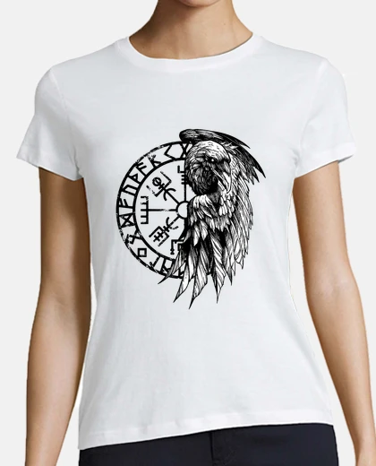 T-shirt drawing viking raven and vegvisir
