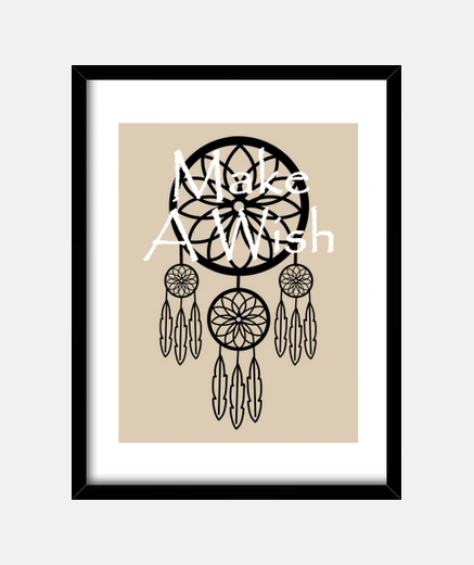 Framed dream catcher make a wish black and whi