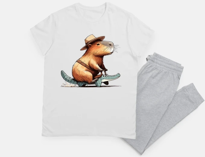 Pyjama drôle de capybara chevauchant un crocod