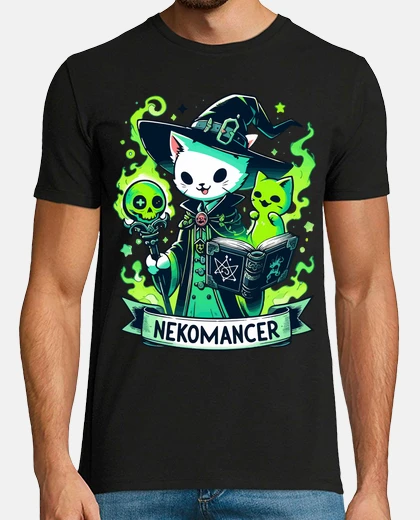 Tee-shirt drôle de chat blanc sorcière nekomancer