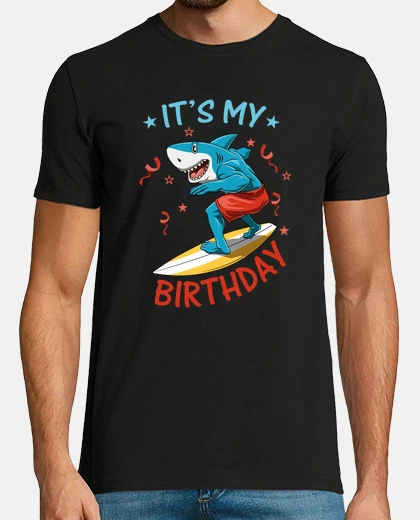 Tee-shirt drôle de requin anniversaire été surfeur bday planche de surf