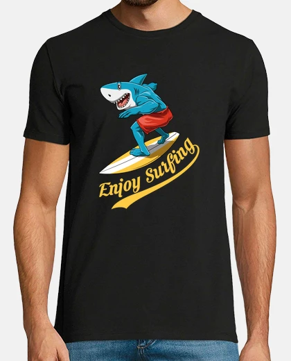 Tee-shirt drôle de requin enjoi surf surf d&#39;été planche de surf