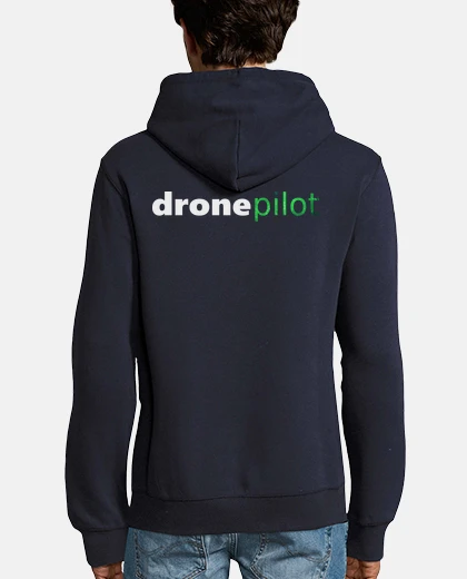 Sudadera Drone Pilot. delante y detrás. Letras claras
