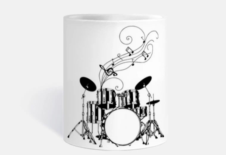 Cup drummer musical notes in black
