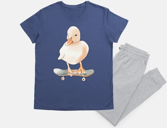 Pyjama duck on scooter - skater duck
