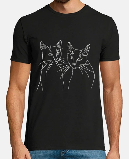 T-shirt due gatti bianchi su camicia nera