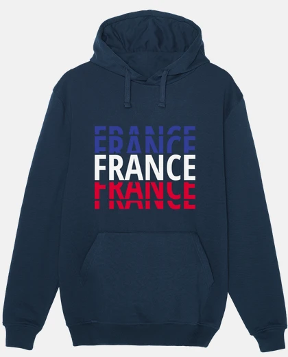 Sudadera dulce sudadera con capucha para hombre jo con francia escrita con los colores de la bandera francesa