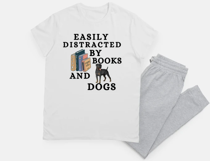 Pyjama Easily Distracted By Books And Dogs - Rottweiler Dog