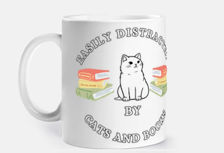 Cup Easily Distracted by Cats and Books