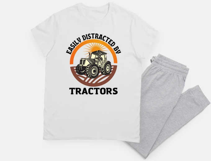 Pyjama easily distracted by tractors
