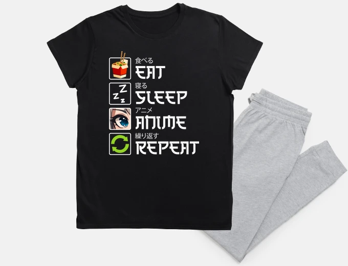 Pigiama eat sleep anime ripetizione - idea regalo divertente