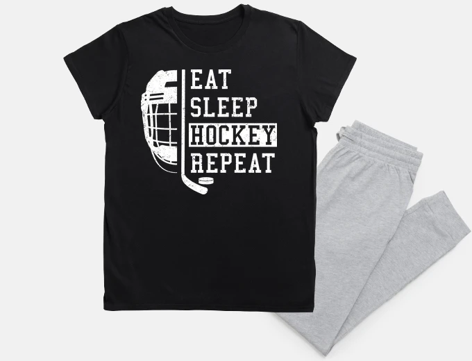 Pyjama Eat Sleep Hockey Repeat - funny gift idea