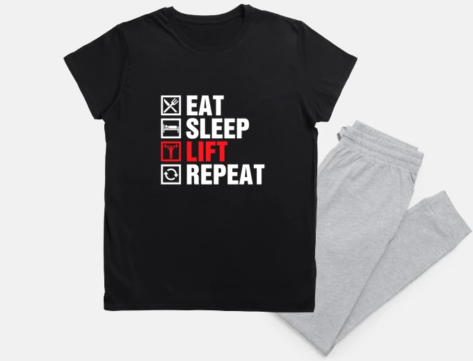 Pajama eat sleep lift repeat