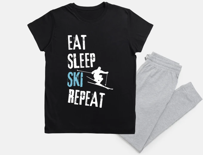 Pyjama eat sleep ski repeat distressed gift