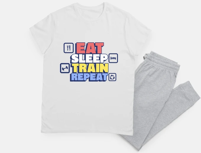 Pyjama eat sleep train bodybuilding