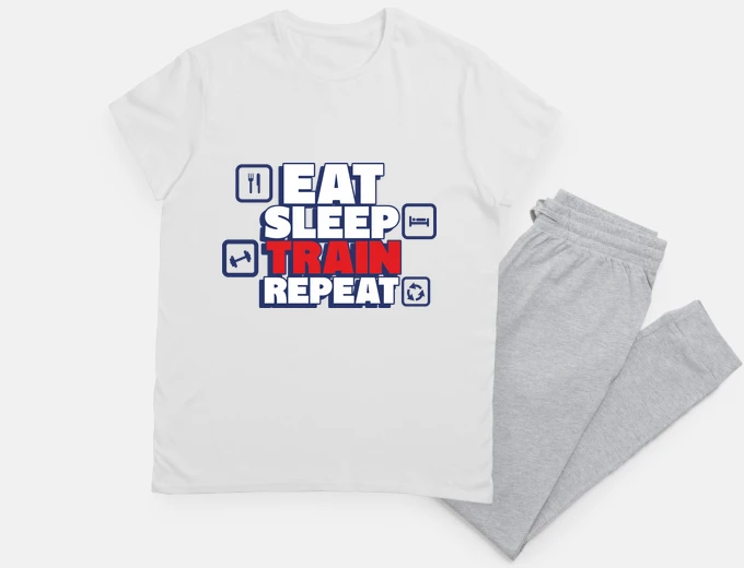 Pyjama eat sleep train bodybuilding
