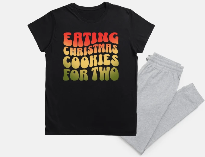 Pyjama Eating Christmas Cookies For Two - Pregnancy Announcement pyjama