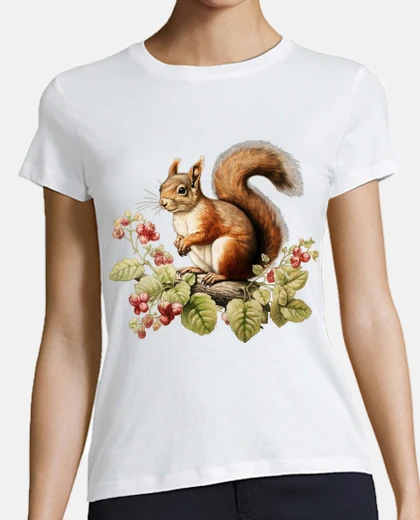 Tee-shirt écureuil roux mange noisettes mignon cottagecore 