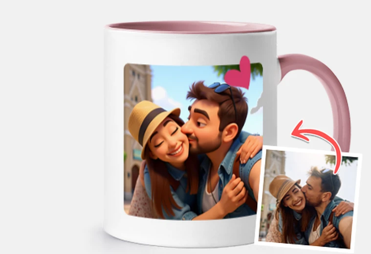 efecto animación 3D taza LOVE con foto personalizable