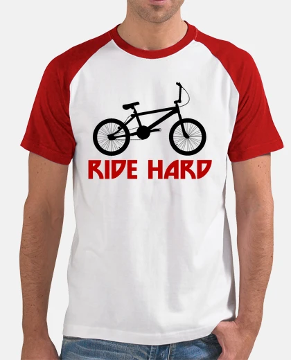 T-shirt efedefunko © bmx ridehard - uomo, stile baseball, bianca e rosso