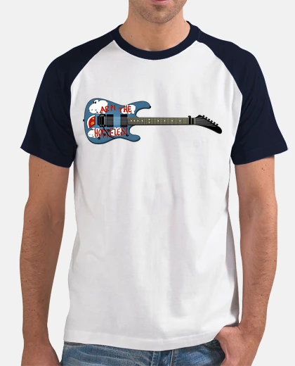 T-shirt efedefunko © chitarra armthehomeless, tom morello ratm - uomo, stile baseball, bianca e blu navy